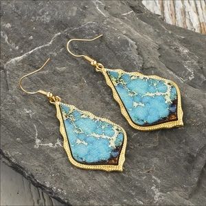 Earrings Moroccan gold tone blue hand made dangle NEW